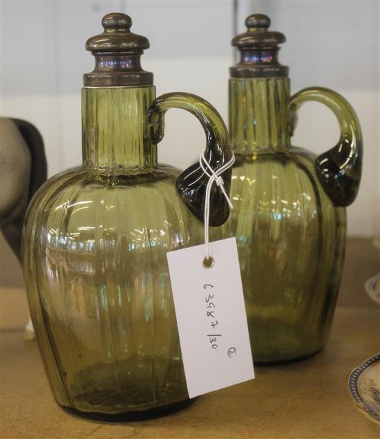 Pr green glass decanters